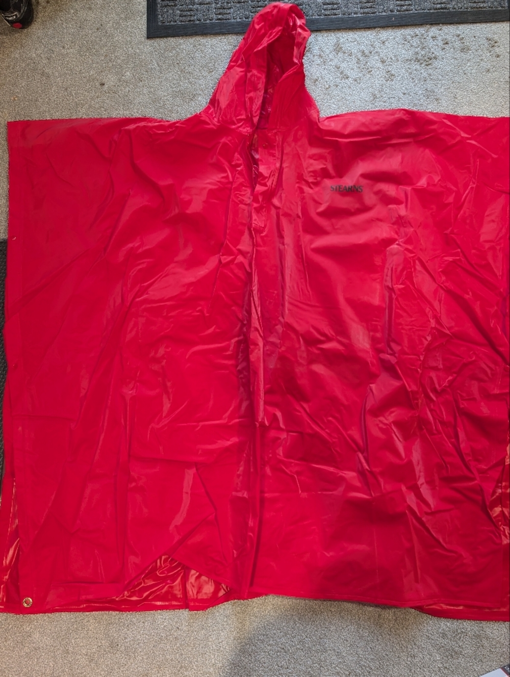 Heavy-Duty Red Hooded Rain Poncho - 100% PVC